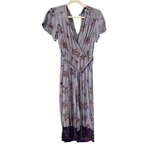 Blue Rain Womens XS Jumpsuit Short Sleeve V Neck Floral Purple Belted Pockets